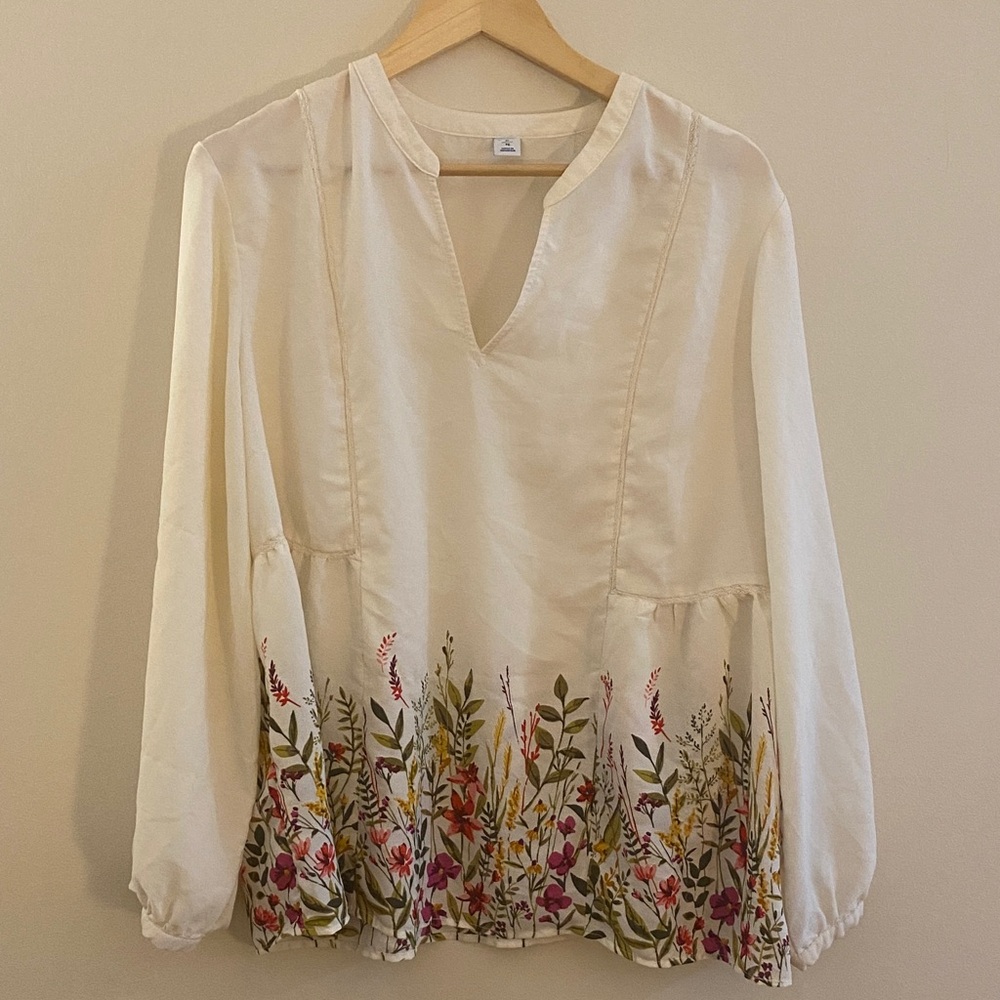Floral Embroidered Cream Blouse